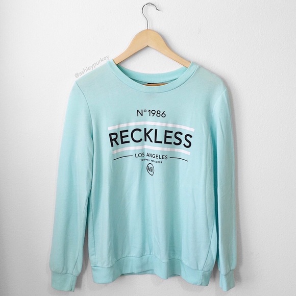 Young & Reckless Sweaters - teal blue reckless crew neck sweater